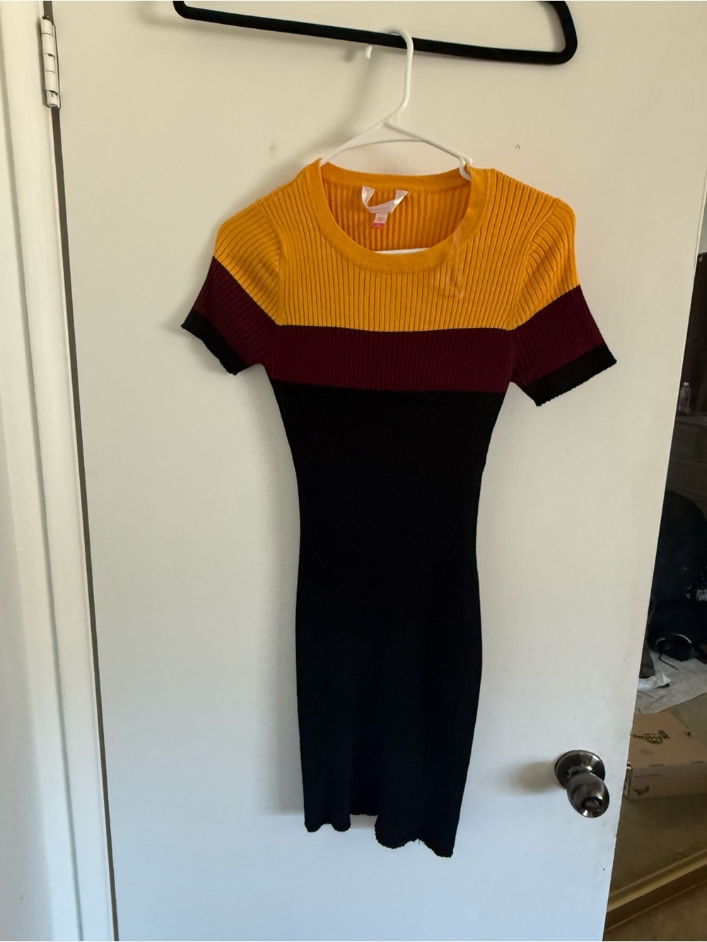 No Boundaries Ribbed Colorblock Mini Dress - Mustard, Maroon & Black